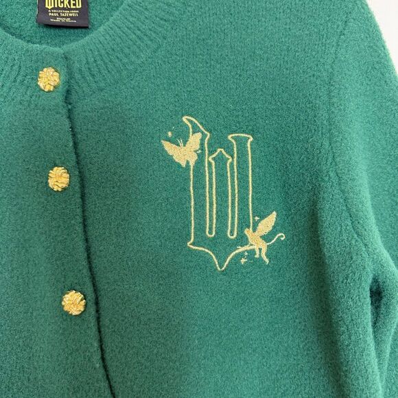 Wicked Paul Tazewell Sweater S Emerald Green Gold Embroidered Cardigan Elphaba - Picture 8 of 10